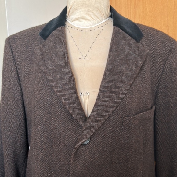 Dunhill Men’s Wool Coat Herringbone Brown Long 2X - Picture 4 of 16
